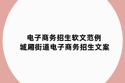 电子商务招生软文范例 城厢街道电子商务招生文案